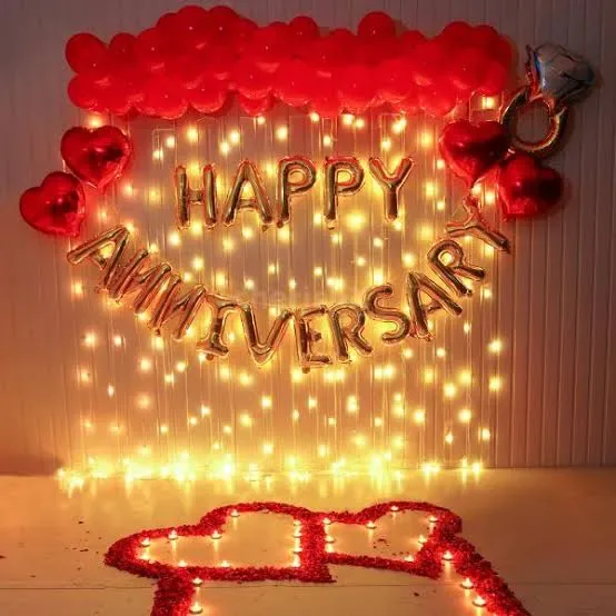Golden anniversary balloon and floral decoration, Gurugram