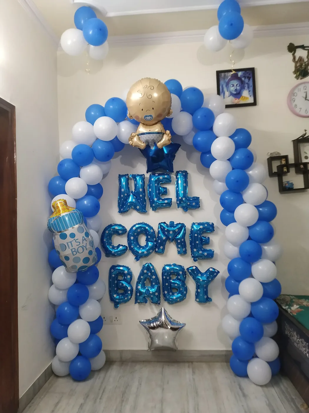 Baby shower balloon decoration with floral backdrop, Gurugram